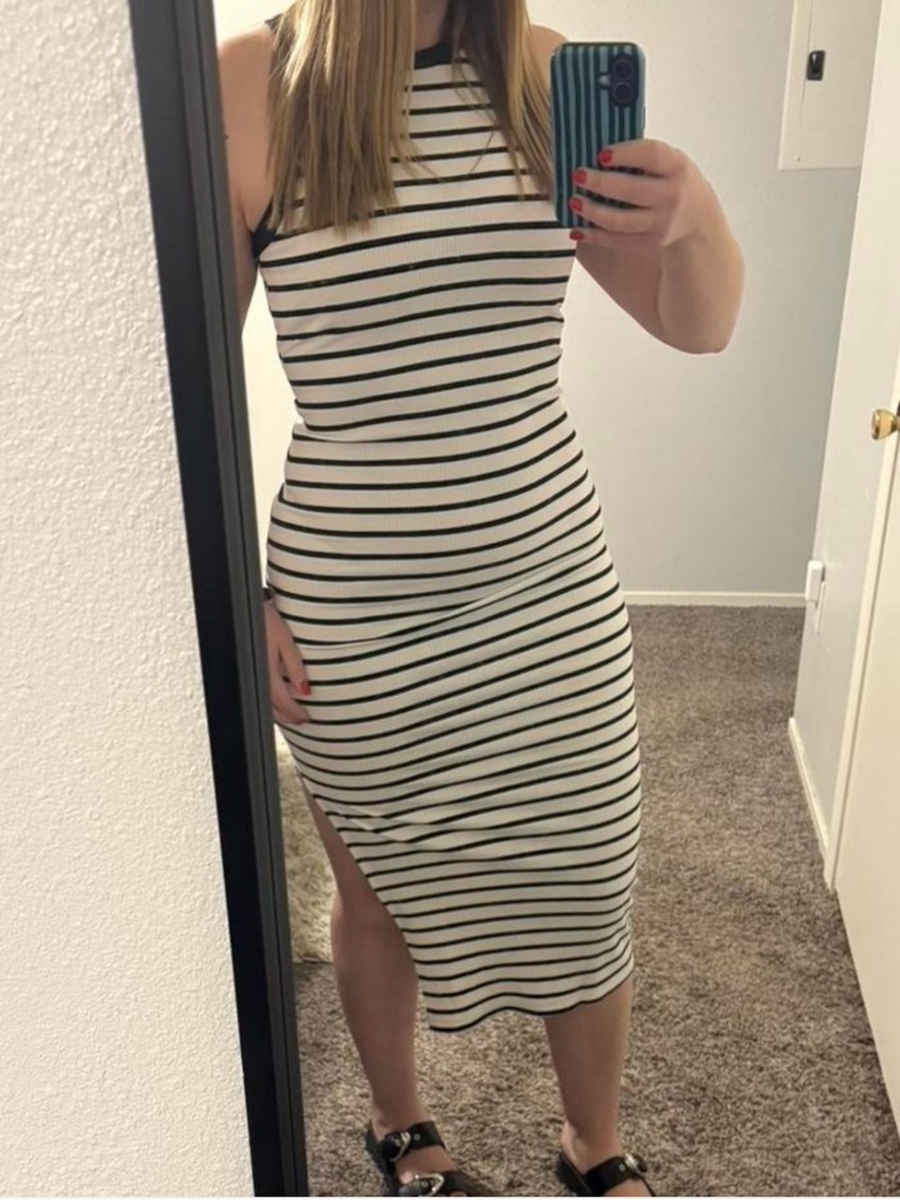Justify Black and White Striped Midi Tank Dress